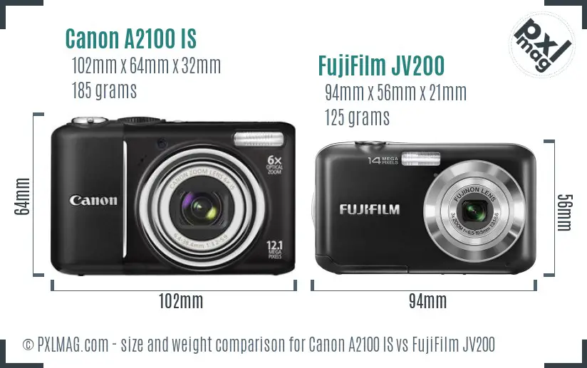 Canon A2100 IS vs FujiFilm JV200 size comparison