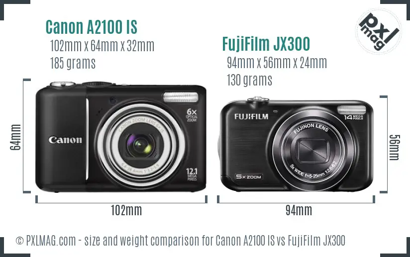 Canon A2100 IS vs FujiFilm JX300 size comparison Canon A2100 IS vs FujiFilm JX300 size comparison