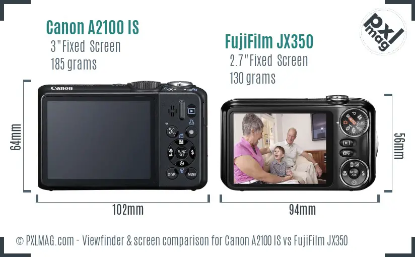 Canon A2100 IS vs FujiFilm JX350 Screen and Viewfinder comparison Canon A2100 IS vs FujiFilm JX350 Screen and Viewfinder comparison