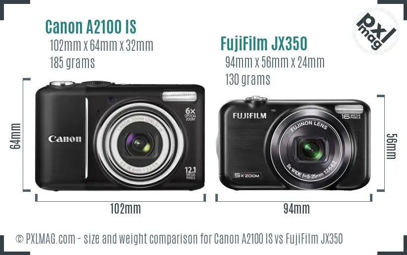 Canon A2100 IS vs FujiFilm JX350 size comparison Canon A2100 IS vs FujiFilm JX350 size comparison