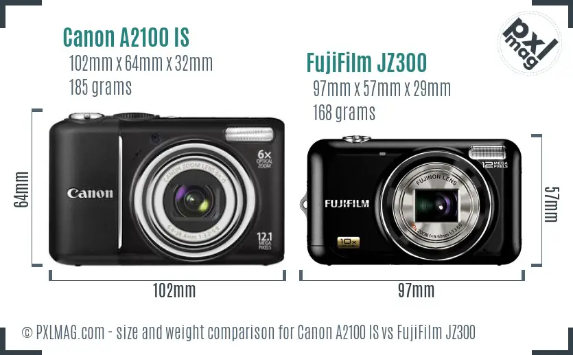 Canon A2100 IS vs FujiFilm JZ300 size comparison