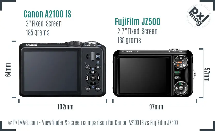 Canon A2100 IS vs FujiFilm JZ500 Screen and Viewfinder comparison