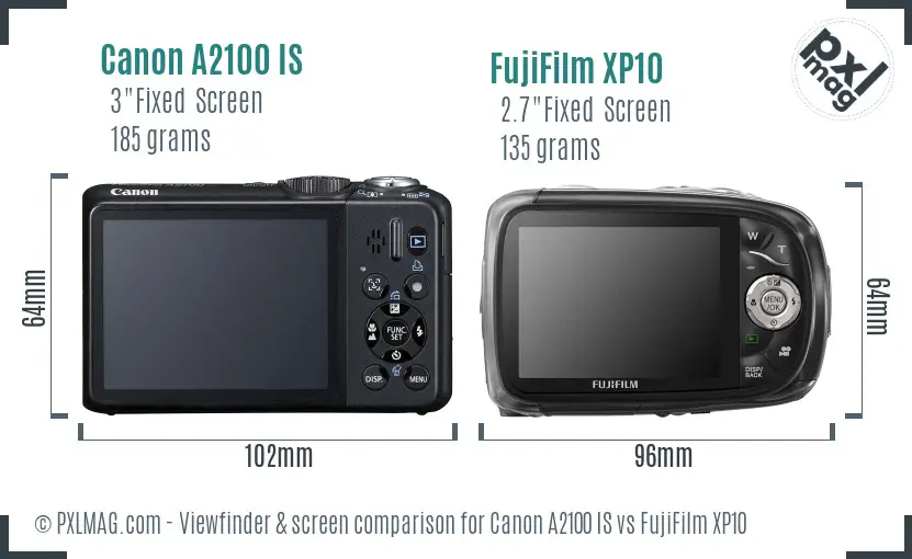 Canon A2100 IS vs FujiFilm XP10 Screen and Viewfinder comparison