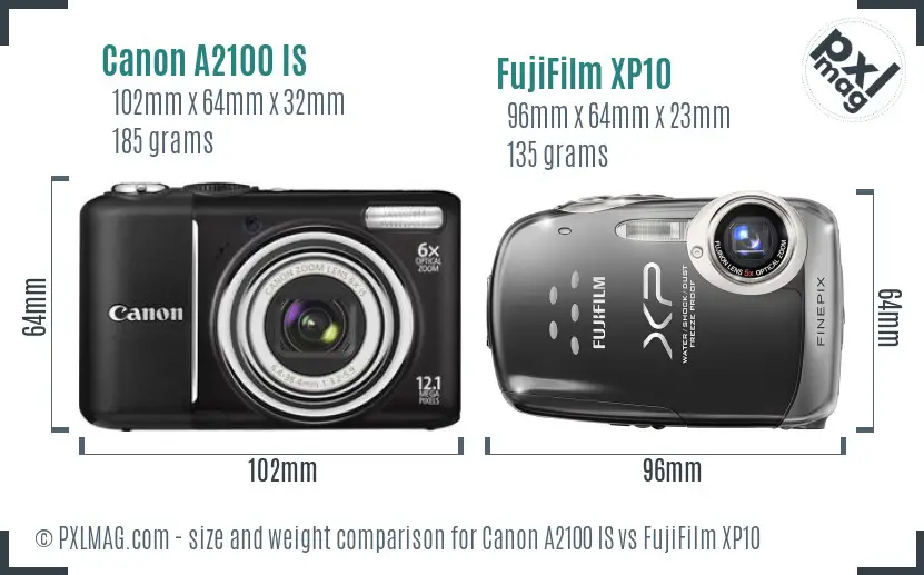 Canon A2100 IS vs FujiFilm XP10 size comparison