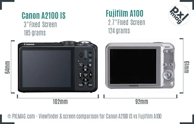 Canon A2100 IS vs Fujifilm A100 Screen and Viewfinder comparison Canon A2100 IS vs Fujifilm A100 Screen and Viewfinder comparison