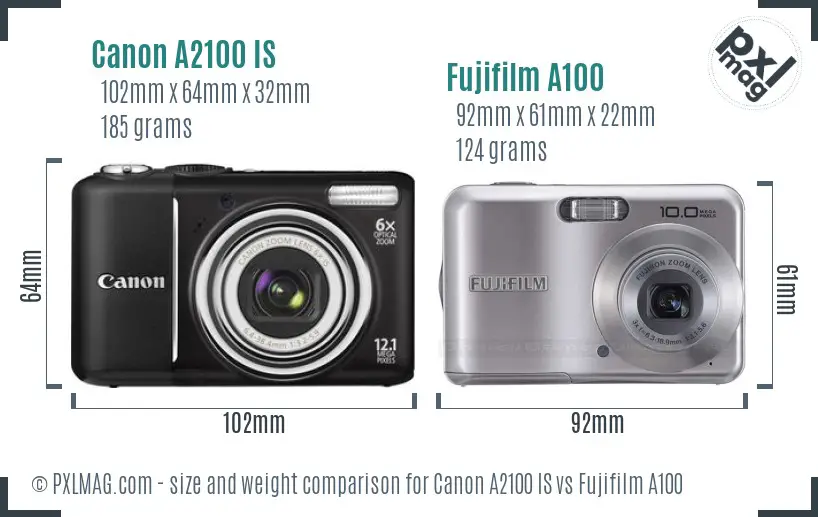 Canon A2100 IS vs Fujifilm A100 size comparison Canon A2100 IS vs Fujifilm A100 size comparison