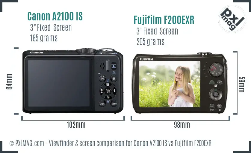 Canon A2100 IS vs Fujifilm F200EXR Screen and Viewfinder comparison Canon A2100 IS vs Fujifilm F200EXR Screen and Viewfinder comparison