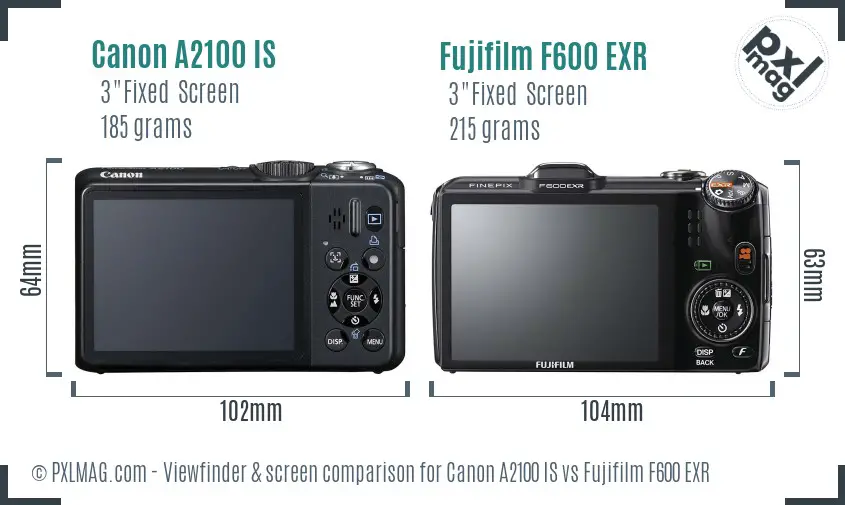 Canon A2100 IS vs Fujifilm F600 EXR Screen and Viewfinder comparison Canon A2100 IS vs Fujifilm F600 EXR Screen and Viewfinder comparison