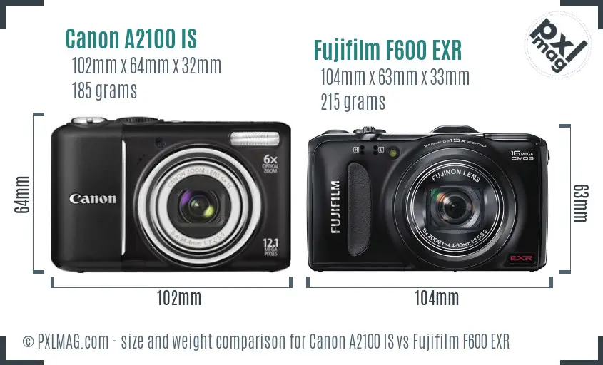 Canon A2100 IS vs Fujifilm F600 EXR size comparison Canon A2100 IS vs Fujifilm F600 EXR size comparison