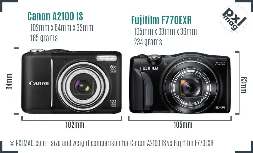 Canon A2100 IS vs Fujifilm F770EXR size comparison