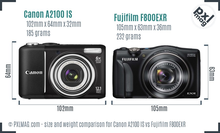 Canon A2100 IS vs Fujifilm F800EXR size comparison Canon A2100 IS vs Fujifilm F800EXR size comparison