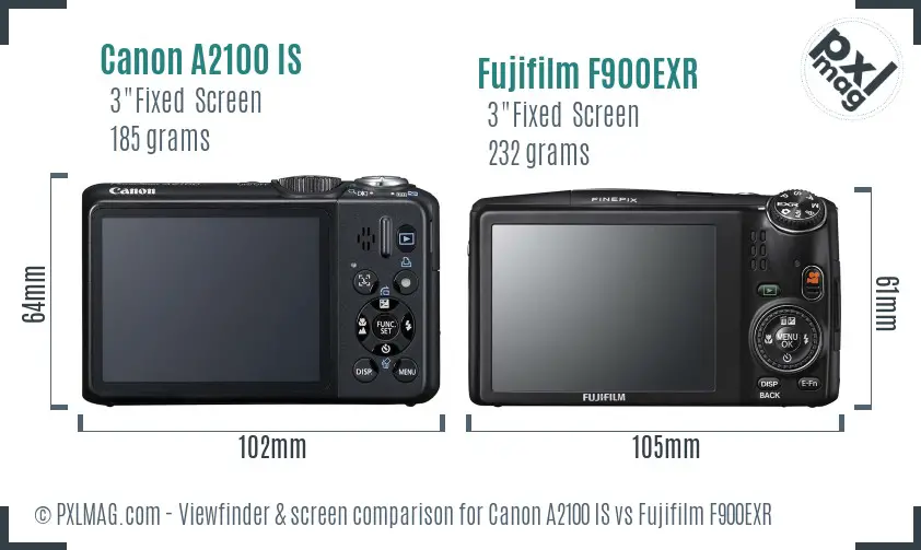 Canon A2100 IS vs Fujifilm F900EXR Screen and Viewfinder comparison