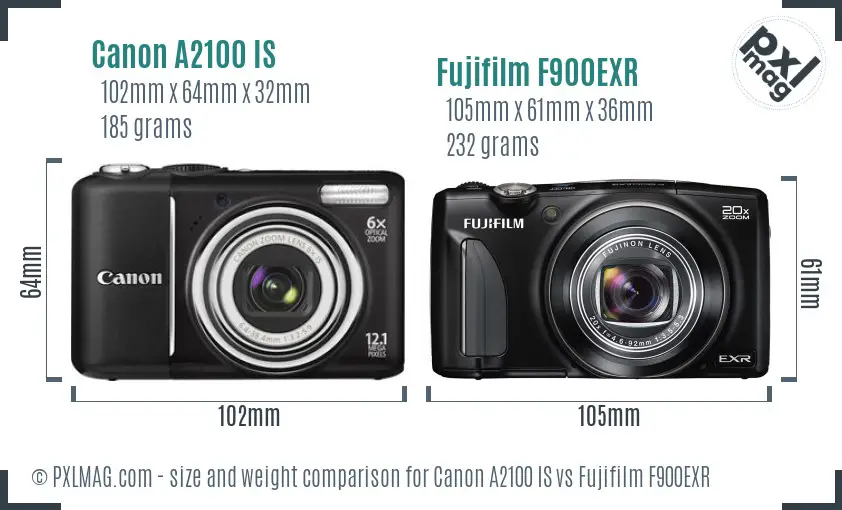 Canon A2100 IS vs Fujifilm F900EXR size comparison