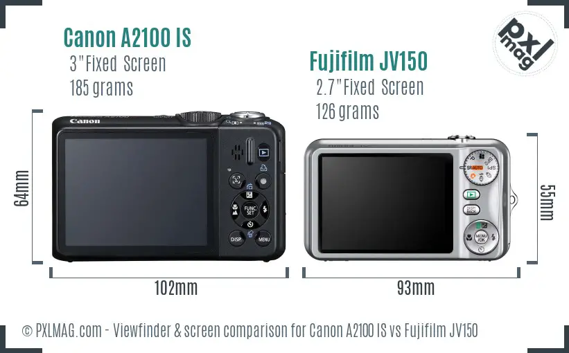 Canon A2100 IS vs Fujifilm JV150 Screen and Viewfinder comparison