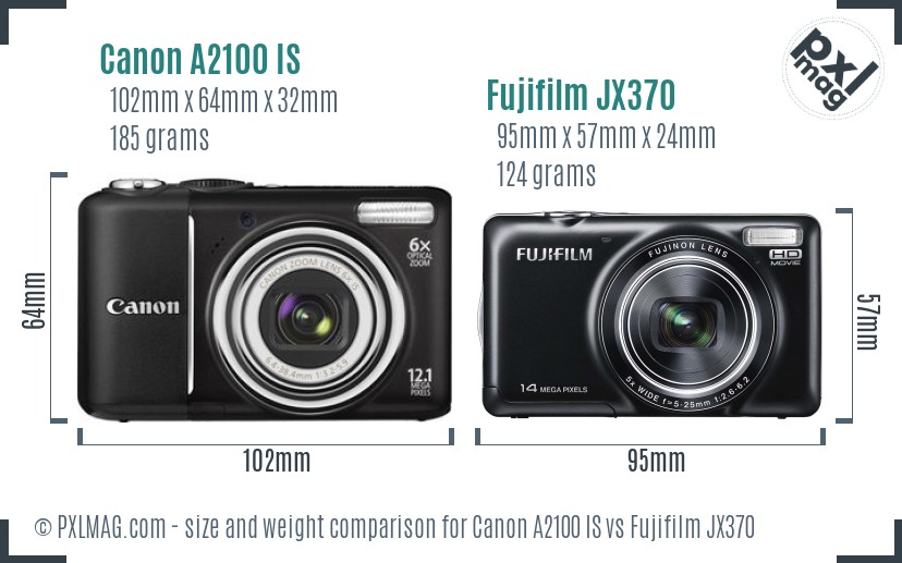 Canon A2100 IS vs Fujifilm JX370 size comparison