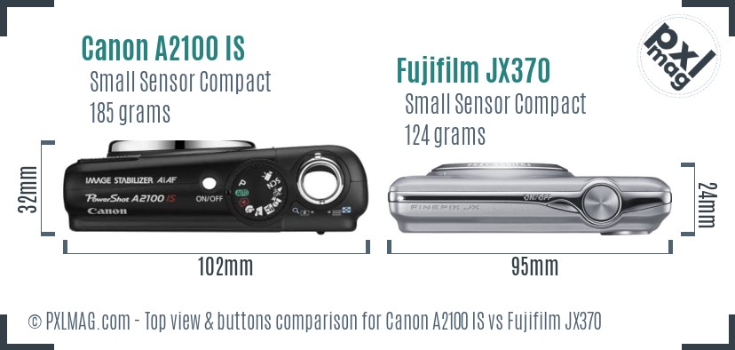 Canon A2100 IS vs Fujifilm JX370 top view buttons comparison