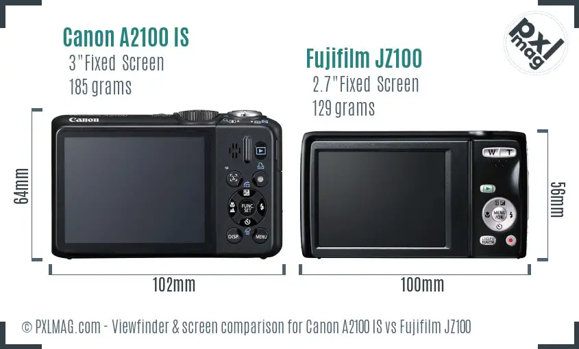 Canon A2100 IS vs Fujifilm JZ100 Screen and Viewfinder comparison Canon A2100 IS vs Fujifilm JZ100 Screen and Viewfinder comparison