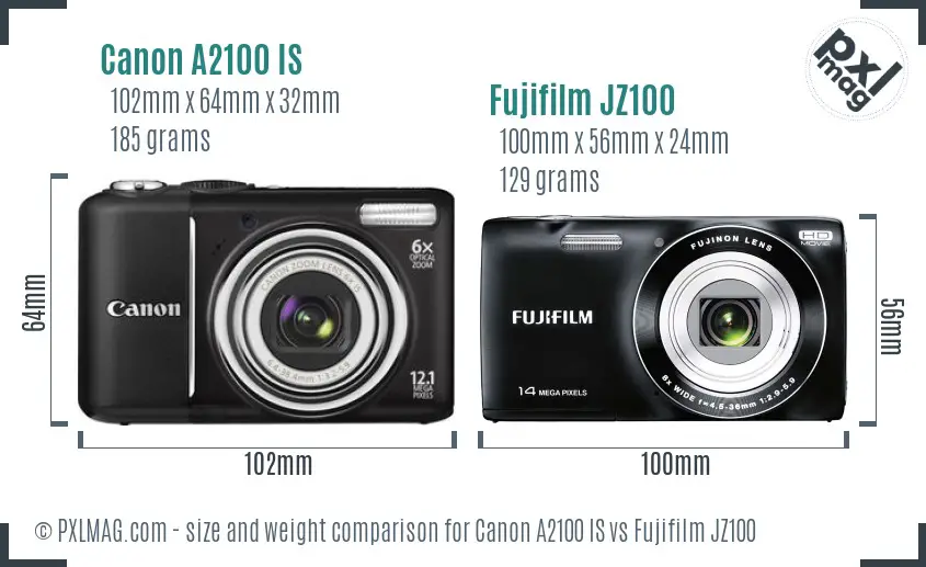 Canon A2100 IS vs Fujifilm JZ100 size comparison Canon A2100 IS vs Fujifilm JZ100 size comparison
