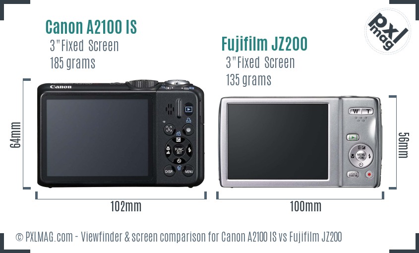 Canon A2100 IS vs Fujifilm JZ200 Screen and Viewfinder comparison