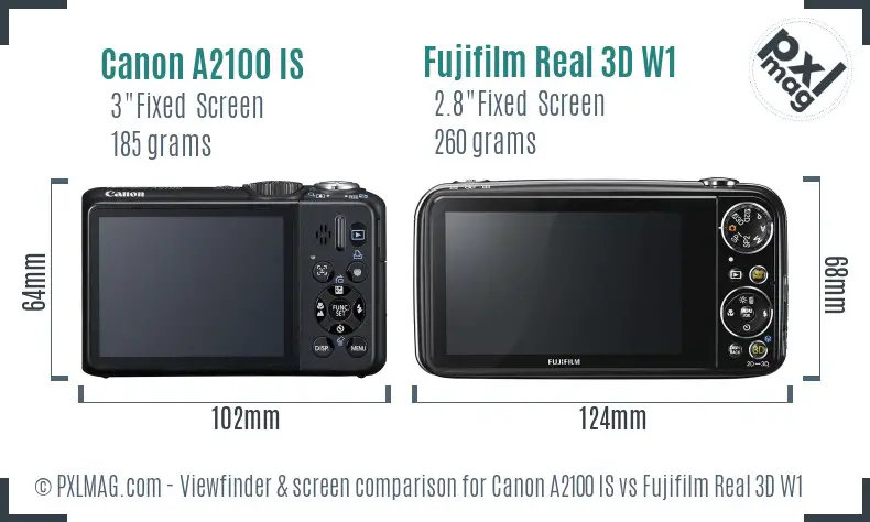 Canon A2100 IS vs Fujifilm Real 3D W1 Screen and Viewfinder comparison