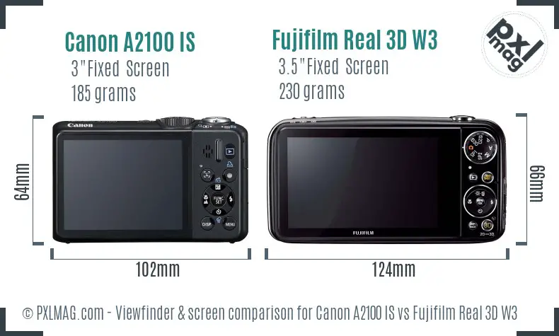 Canon A2100 IS vs Fujifilm Real 3D W3 Screen and Viewfinder comparison