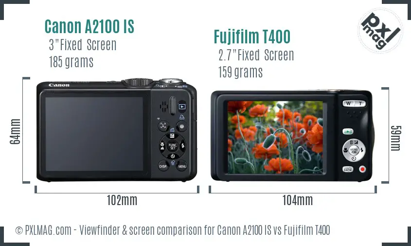 Canon A2100 IS vs Fujifilm T400 Screen and Viewfinder comparison