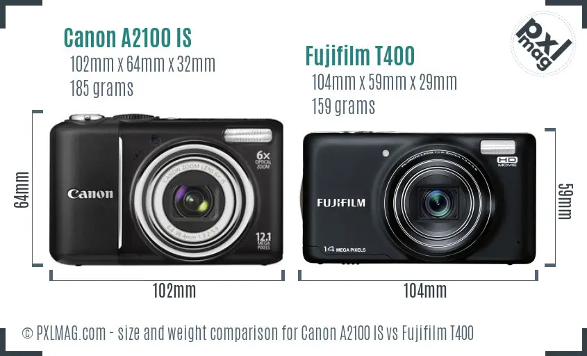 Canon A2100 IS vs Fujifilm T400 size comparison