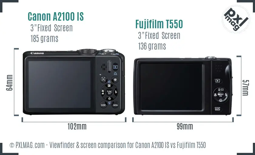 Canon A2100 IS vs Fujifilm T550 Screen and Viewfinder comparison