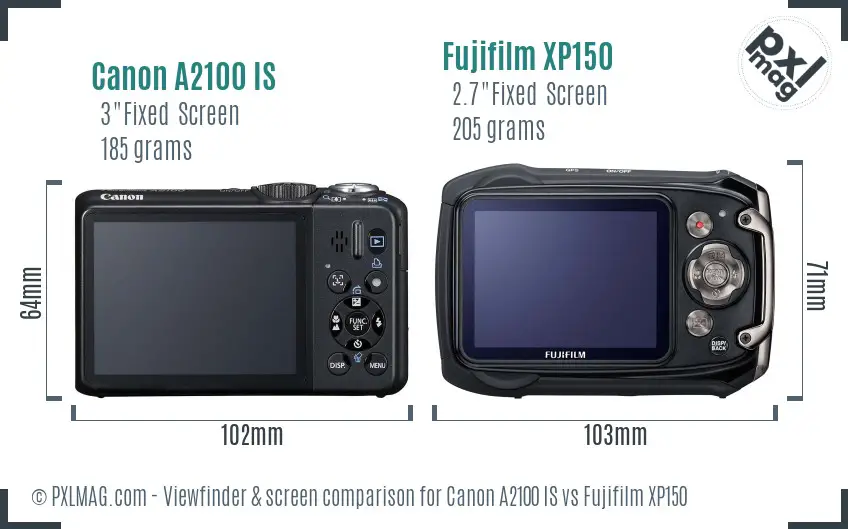 Canon A2100 IS vs Fujifilm XP150 Screen and Viewfinder comparison