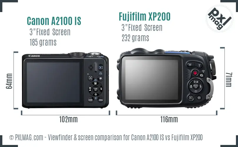 Canon A2100 IS vs Fujifilm XP200 Screen and Viewfinder comparison