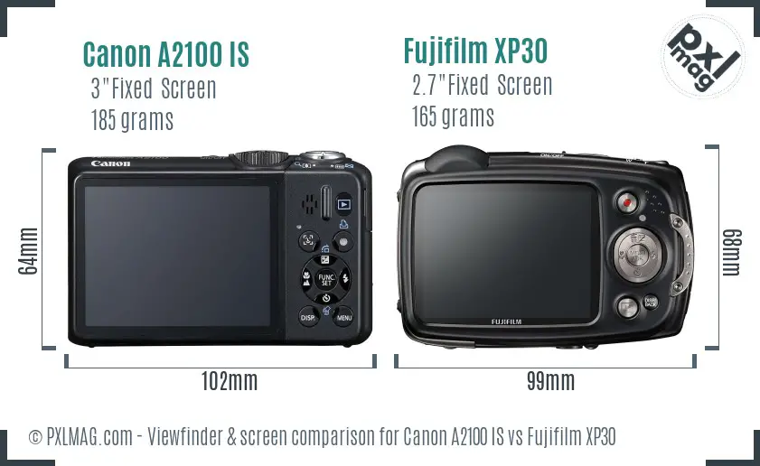 Canon A2100 IS vs Fujifilm XP30 Screen and Viewfinder comparison Canon A2100 IS vs Fujifilm XP30 Screen and Viewfinder comparison