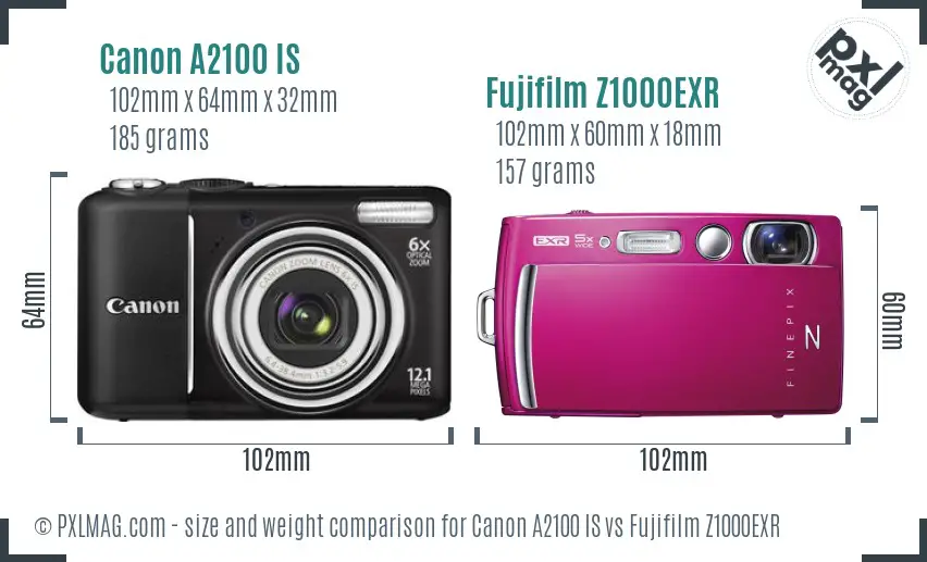 Canon A2100 IS vs Fujifilm Z1000EXR size comparison