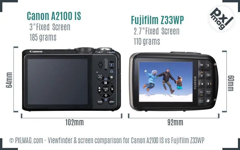 Canon A2100 IS vs Fujifilm Z33WP Screen and Viewfinder comparison Canon A2100 IS vs Fujifilm Z33WP Screen and Viewfinder comparison