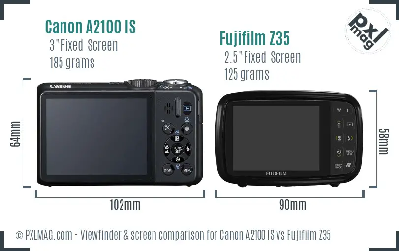 Canon A2100 IS vs Fujifilm Z35 Screen and Viewfinder comparison