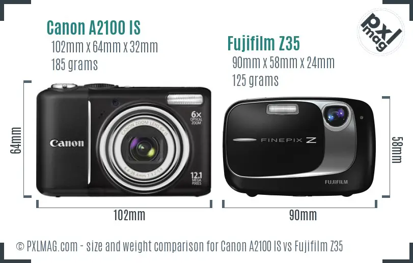 Canon A2100 IS vs Fujifilm Z35 size comparison