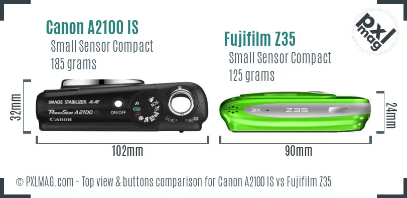 Canon A2100 IS vs Fujifilm Z35 top view buttons comparison