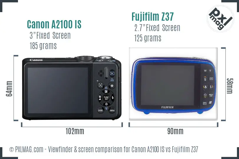 Canon A2100 IS vs Fujifilm Z37 Screen and Viewfinder comparison