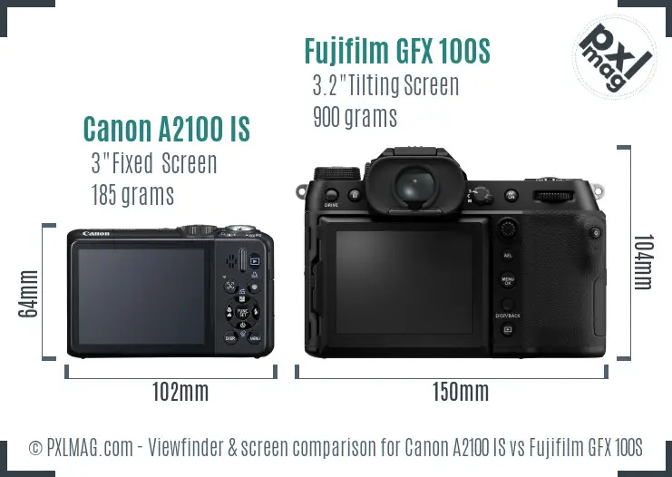 Canon A2100 IS vs Fujifilm GFX 100S Screen and Viewfinder comparison