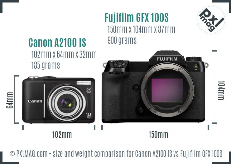 Canon A2100 IS vs Fujifilm GFX 100S size comparison