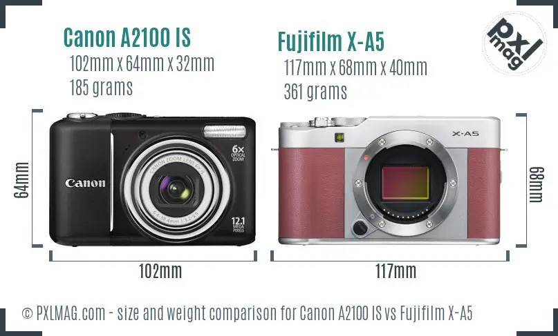 Canon A2100 IS vs Fujifilm X-A5 size comparison