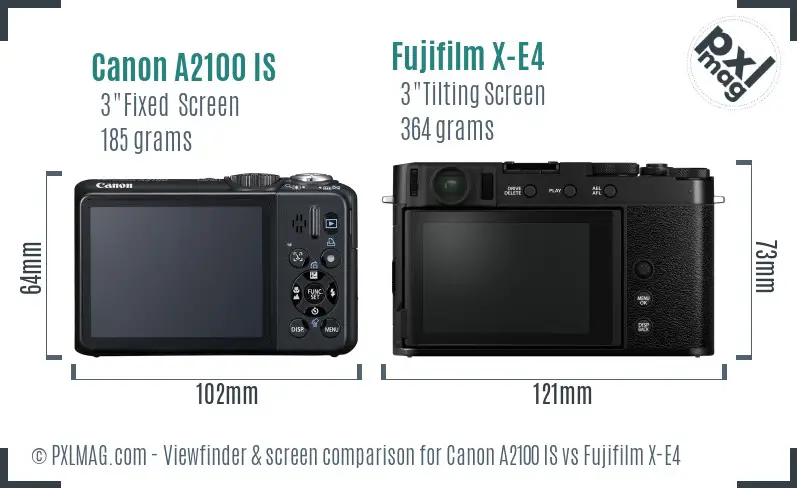 Canon A2100 IS vs Fujifilm X-E4 Screen and Viewfinder comparison