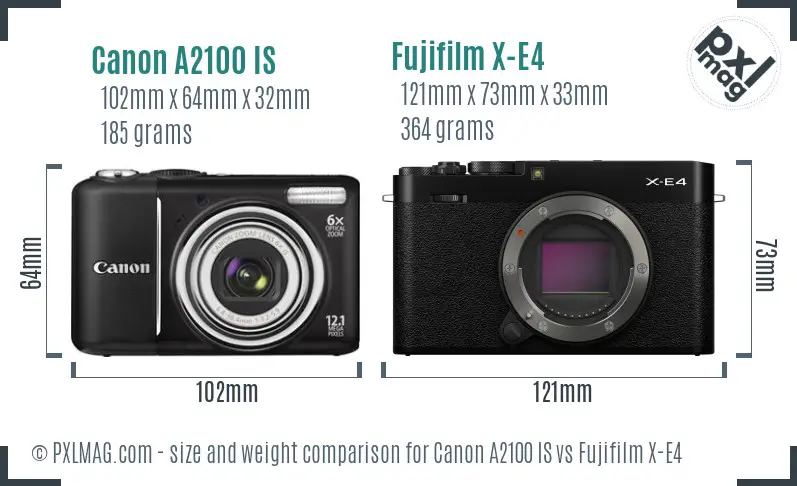 Canon A2100 IS vs Fujifilm X-E4 size comparison