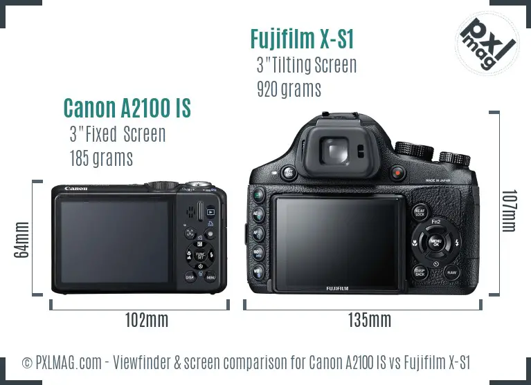 Canon A2100 IS vs Fujifilm X-S1 Screen and Viewfinder comparison Canon A2100 IS vs Fujifilm X-S1 Screen and Viewfinder comparison