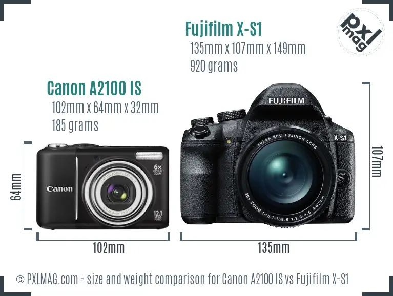 Canon A2100 IS vs Fujifilm X-S1 size comparison Canon A2100 IS vs Fujifilm X-S1 size comparison