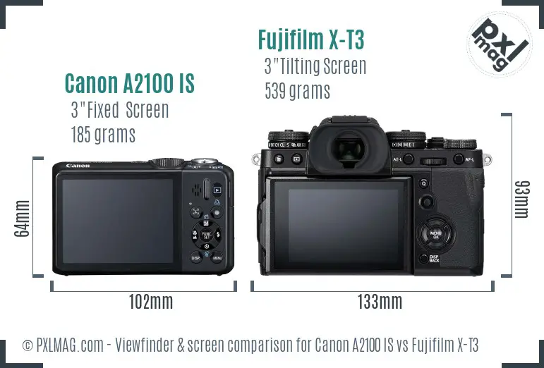 Canon A2100 IS vs Fujifilm X-T3 Screen and Viewfinder comparison