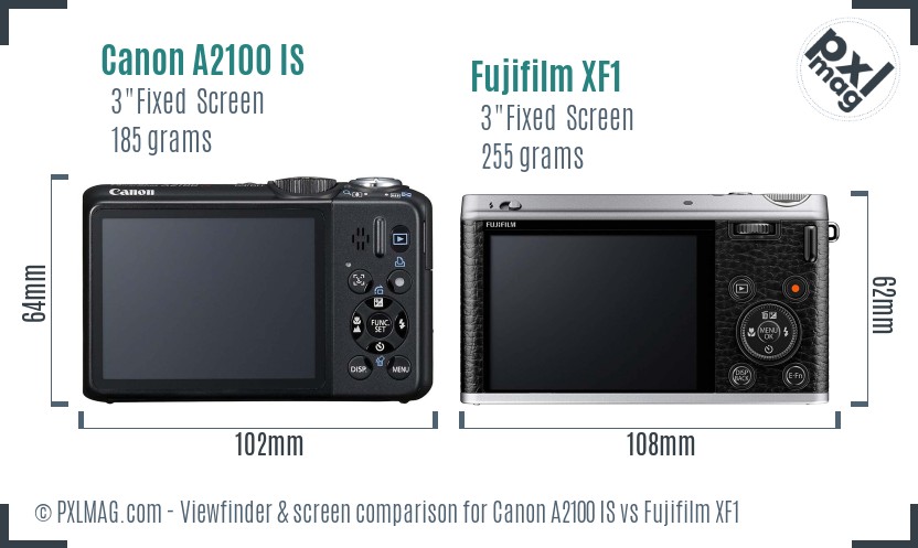 Canon A2100 IS vs Fujifilm XF1 Screen and Viewfinder comparison