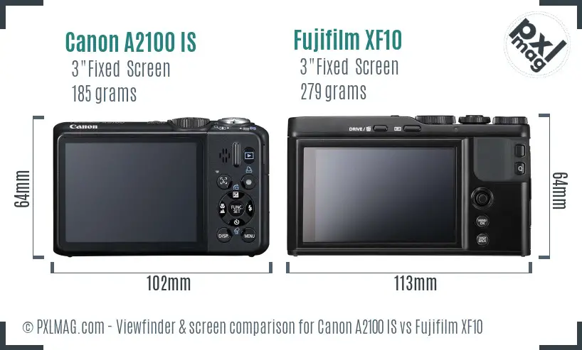 Canon A2100 IS vs Fujifilm XF10 Screen and Viewfinder comparison Canon A2100 IS vs Fujifilm XF10 Screen and Viewfinder comparison