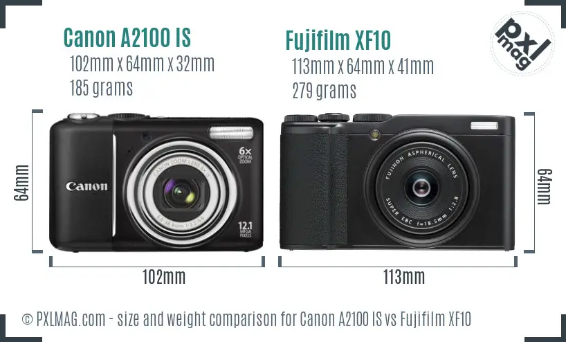 Canon A2100 IS vs Fujifilm XF10 size comparison Canon A2100 IS vs Fujifilm XF10 size comparison