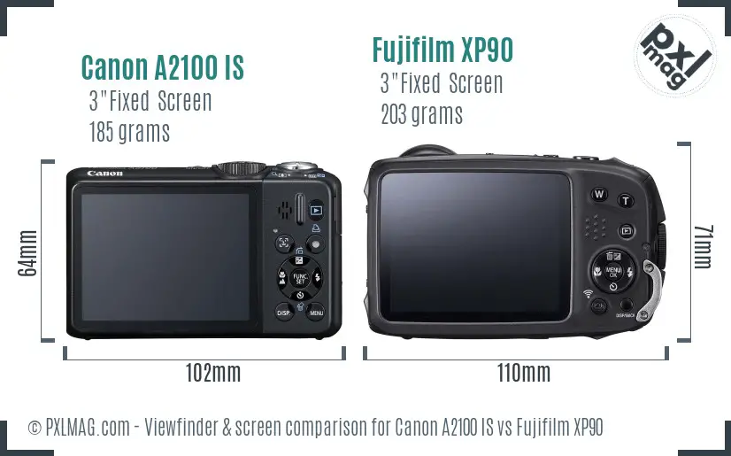 Canon A2100 IS vs Fujifilm XP90 Screen and Viewfinder comparison