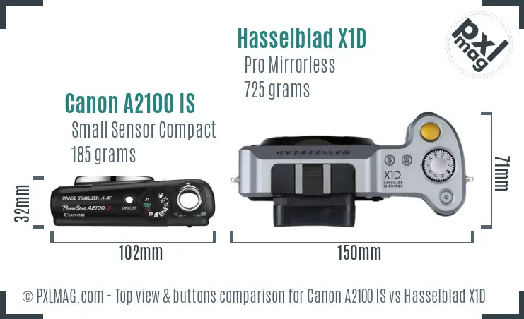 Canon A2100 IS vs Hasselblad X1D top view buttons comparison